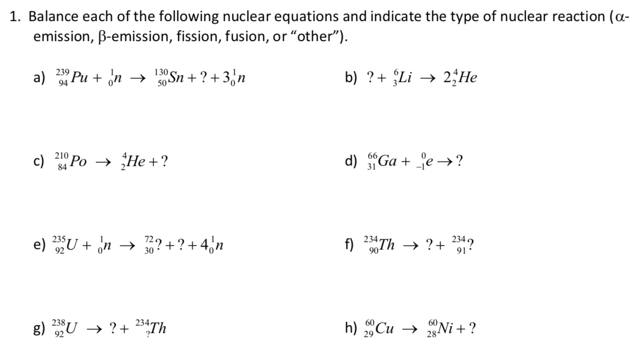 Solved 28. Balance each of the following nuclear equations  Chegg.com
