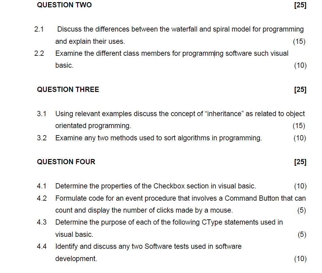 Solved QUESTION TWO [25] 2.1 Discuss the differences between | Chegg.com