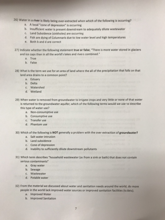 Solved 26) Water in a river is likely being over-extracted | Chegg.com