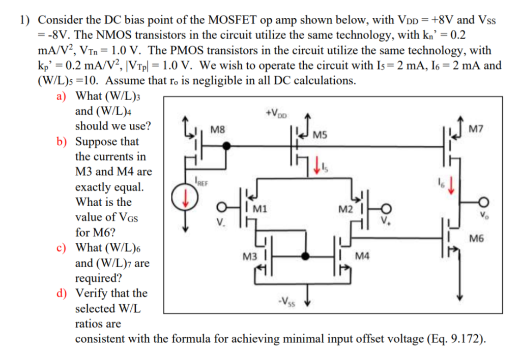 Solved 1) Consider the DC bias point of the MOSFET op amp