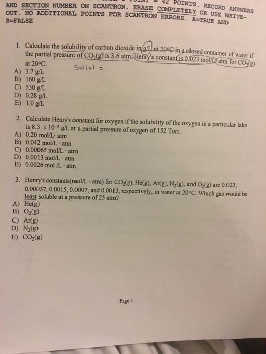 Solved Calculate the solubility of carbon dioxide in g/L at | Chegg.com