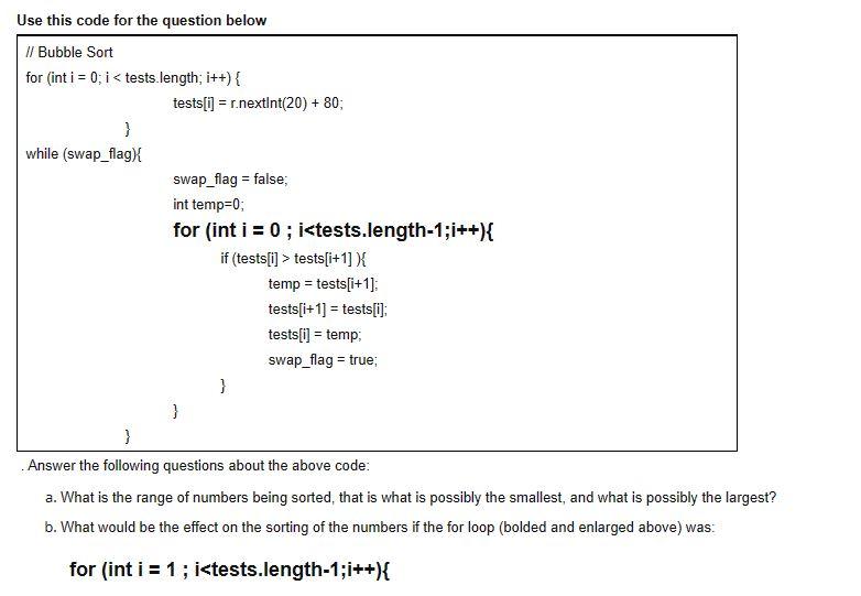 Solved Use this code for the question below // Bubble Sort | Chegg.com