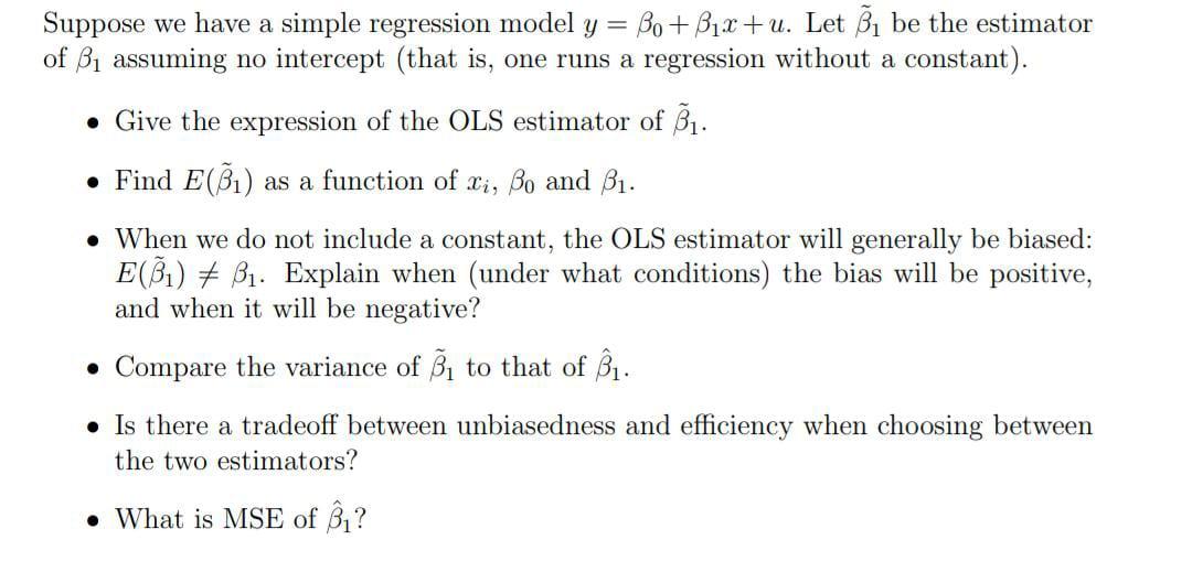 Solved Suppose we have a simple regression model y=β0+β1x+u. | Chegg.com