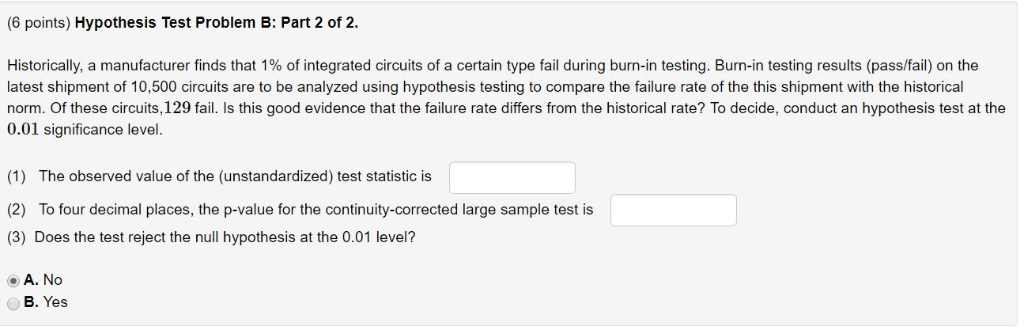 Solved (6 Points) Hypothesis Test Problem B: Part 2 Of 2. | Chegg.com