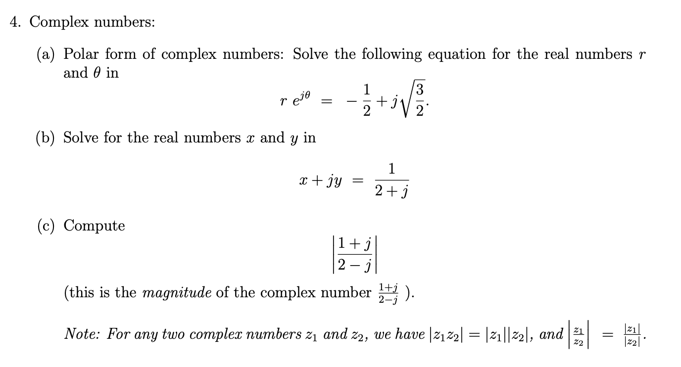 Solved 4. Complex numbers: (a) Polar form of complex | Chegg.com