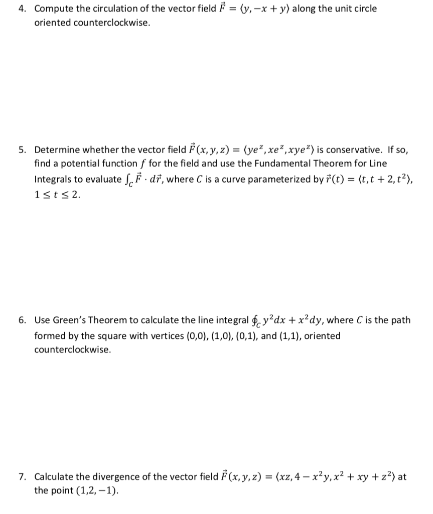 Solved Compute the circulation of the vector field F-(y,-x + | Chegg.com