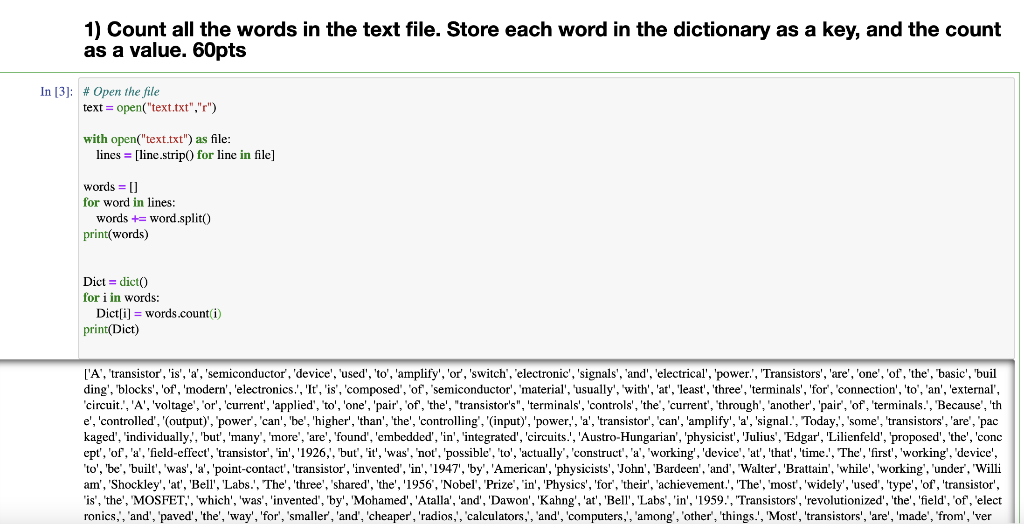 Solved 1) Count all the words in the text file. Store each | Chegg.com