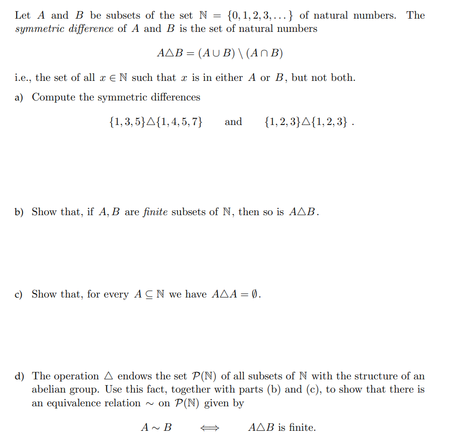 Solved {0, 1, 2, 3, .. Let A and B be subsets of the set N = | Chegg.com