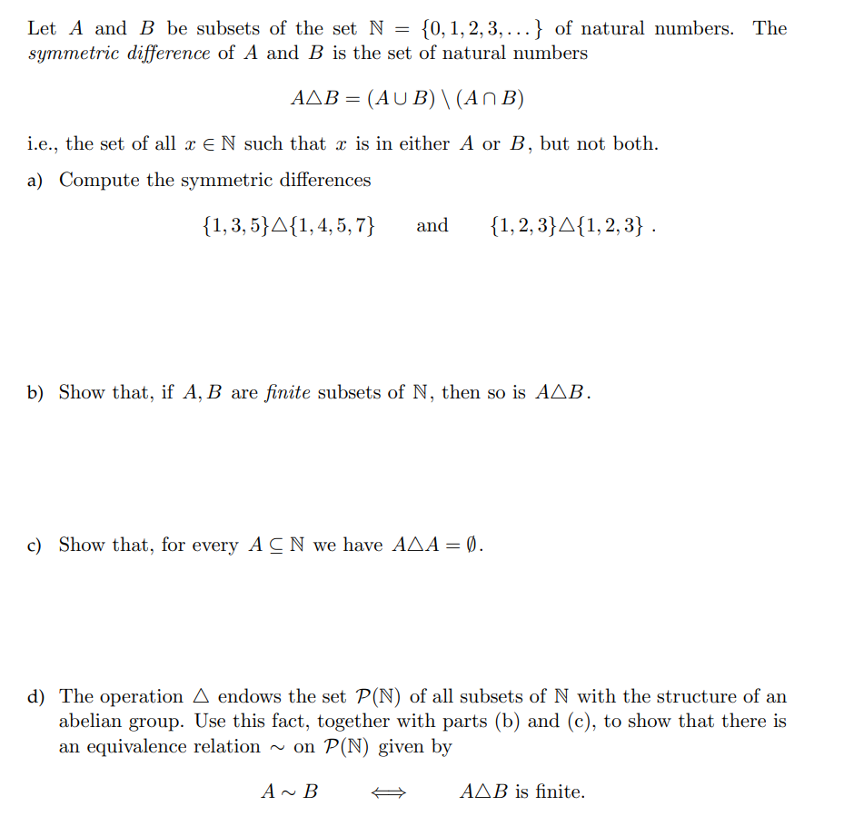 Solved {0, 1, 2, 3, .. Let A And B Be Subsets Of The Set N = | Chegg.com