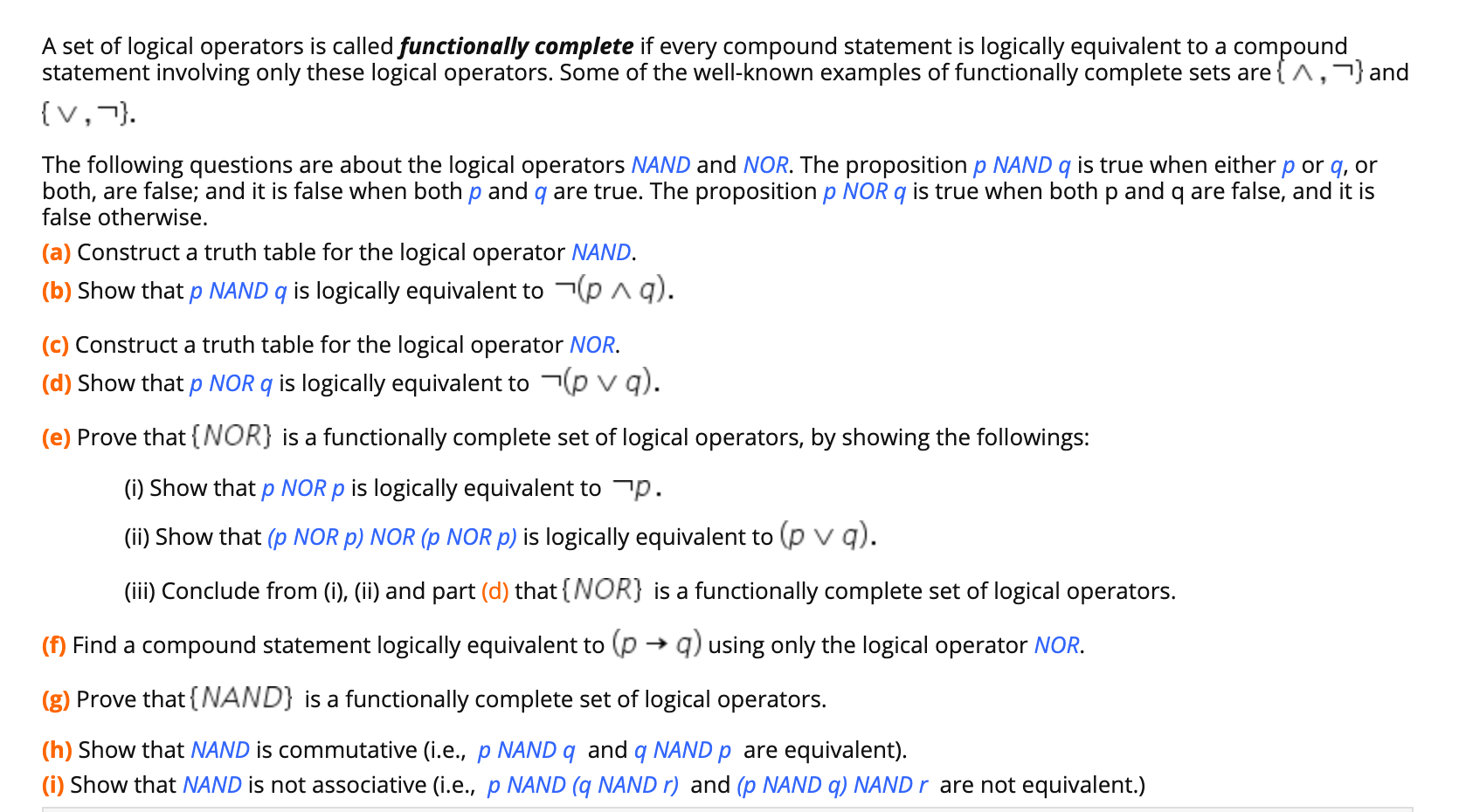 Solved A set of logical operators is called functionally | Chegg.com