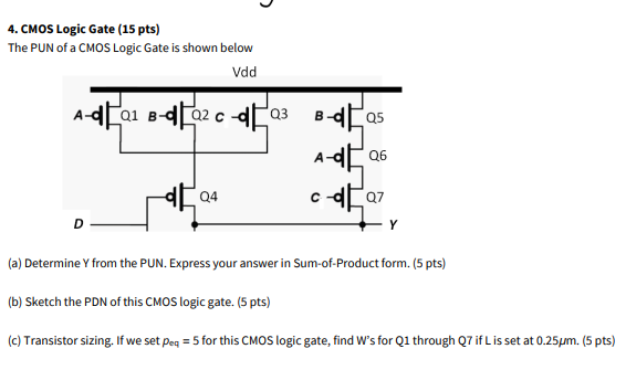 Solved 4. CMOS Logic Gate (15 Pts) The PUN Of A CMOS Logic | Chegg.com