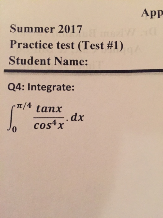 integral of tanx from 0 to pi 4