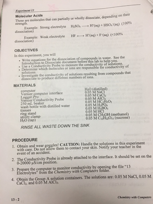 Experiment Electrolytes and NonElectrolytes 13 In
