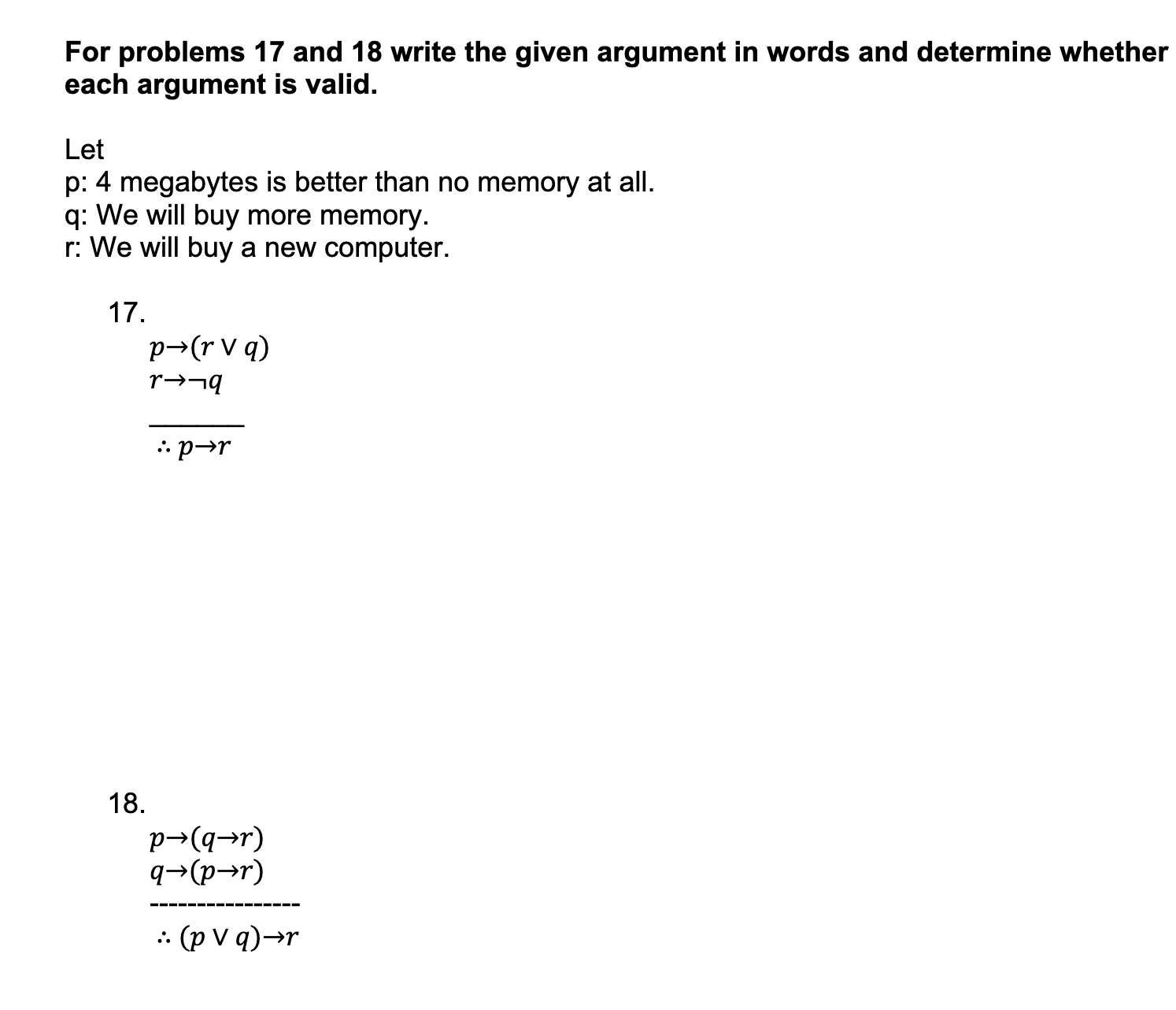 Solved For problems 17 and 18 write the given argument in | Chegg.com