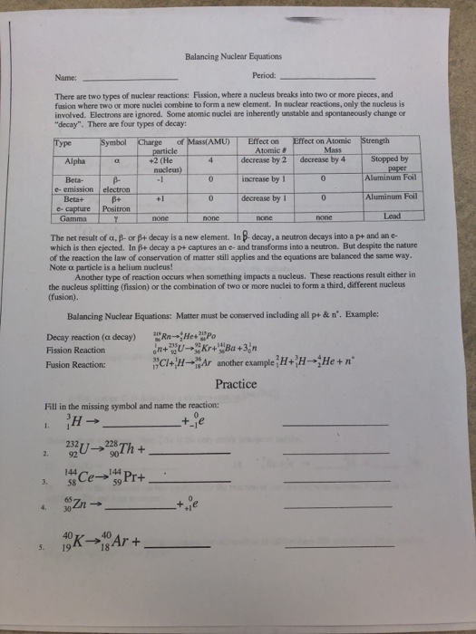 Balancing Nuclear Equations Practice Answers Tessshebaylo