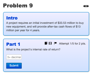 Solved Problem 9 * Intro A project requires an initial | Chegg.com