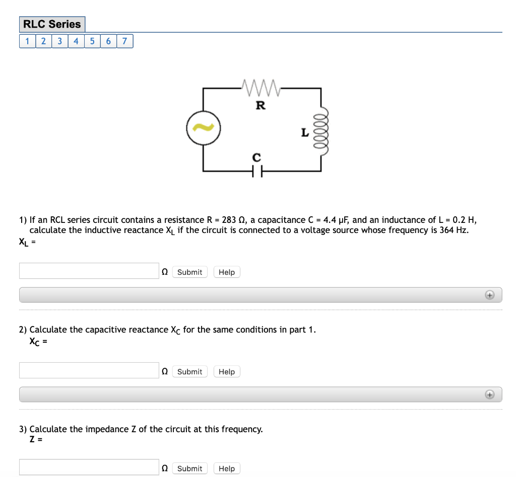 Solved RLC Series 1 2 3 4 5 6 7 R 00000 с 1) If an RCL | Chegg.com