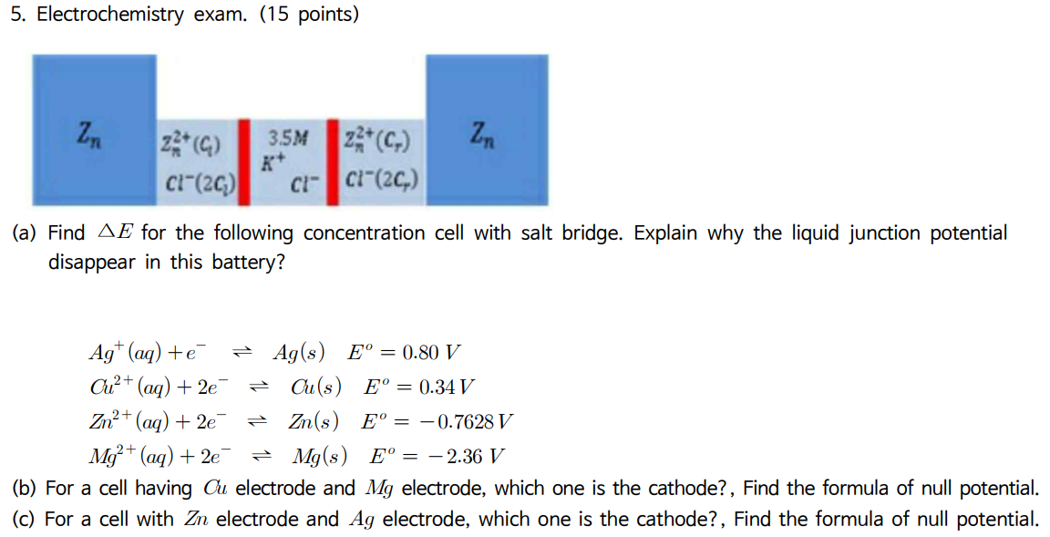 5. Electrochemistry exam. (15 points) (a) Find E for | Chegg.com