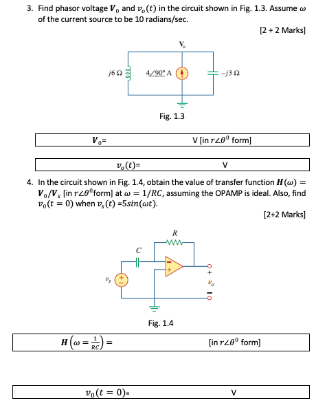 Solved 3. Find phasor voltage V, and v.(t) in the circuit | Chegg.com