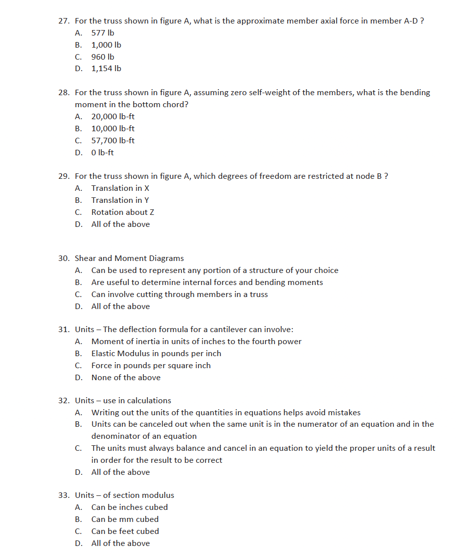 Solved 27. For the truss shown in figure A, what is the | Chegg.com