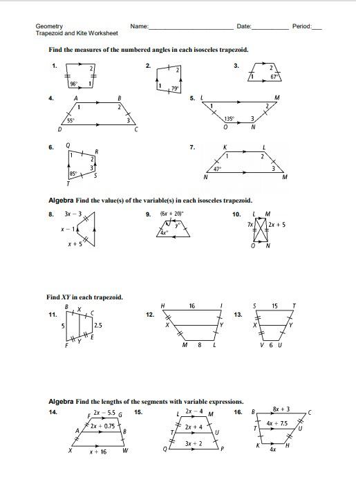 Solved Name. Date: Period: Geometry Trapezoid and Kite | Chegg.com