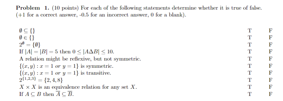 Solved Problem 1. (10 points) For each of the following | Chegg.com