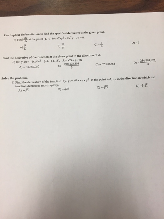 Solved Use implicit differentiation to find the specified | Chegg.com