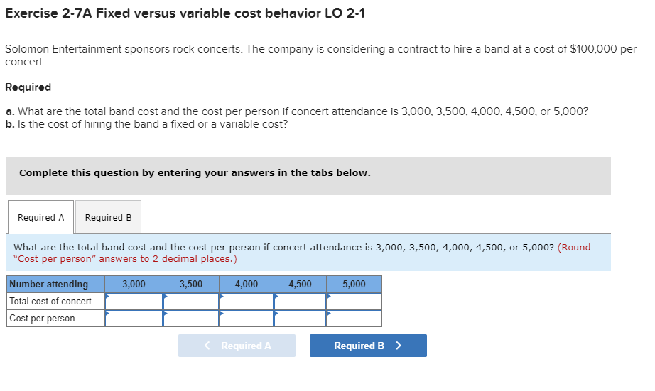 Solved Exercise 2-7A Fixed versus variable cost behavior LO | Chegg.com
