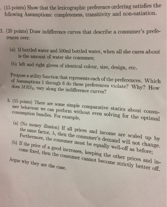 Solved (15 points) Show that the lexicographic preference | Chegg.com