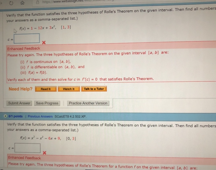 Solved Www Webassigh Net W Verify That The Functio Chegg Com