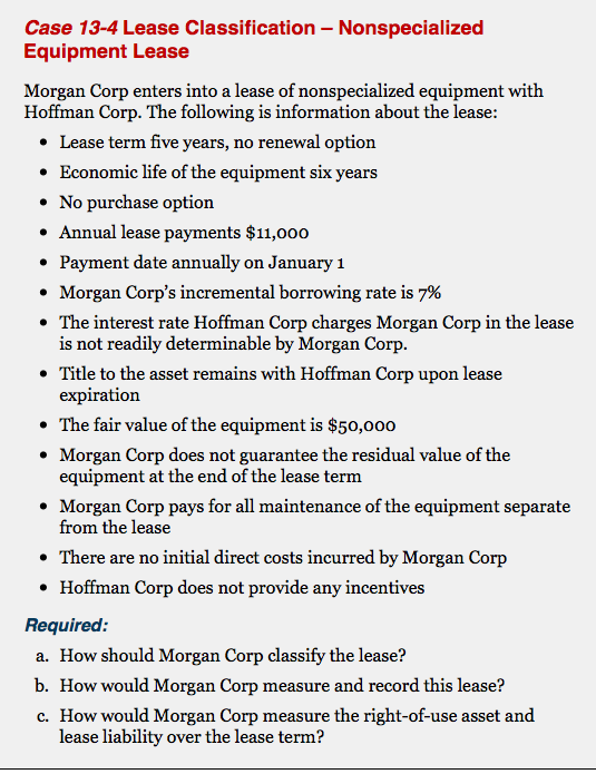 Solved Case 13-4 Lease Classification - Nonspecialized | Chegg.com