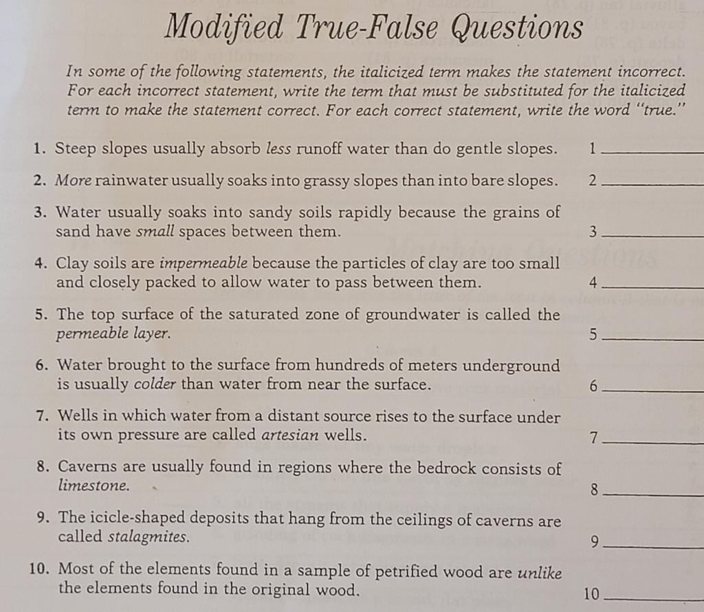 Solved Modified True-False Questions In Some Of The | Chegg.com