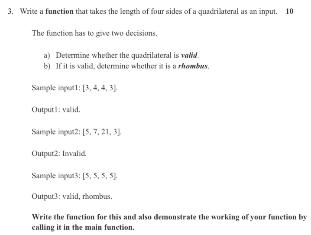 Solved 3. Write a function that takes the length of four | Chegg.com