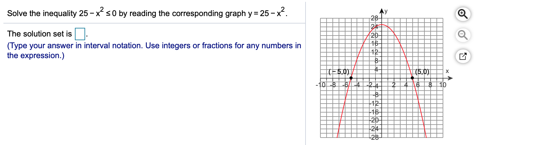 Solved y Solve the inequality 25-x?s0 by reading the | Chegg.com