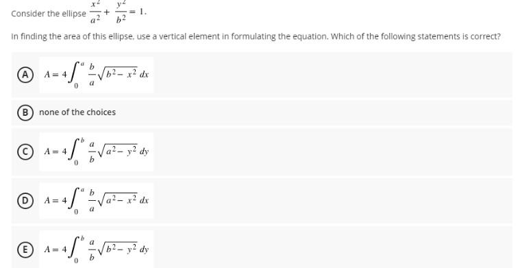Solved Consider the ellipse + = 1. in finding the area of | Chegg.com