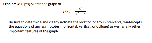 Solved Problem 4: (5pts) Sketch the graph of f(x) x2 x2 - 4 | Chegg.com
