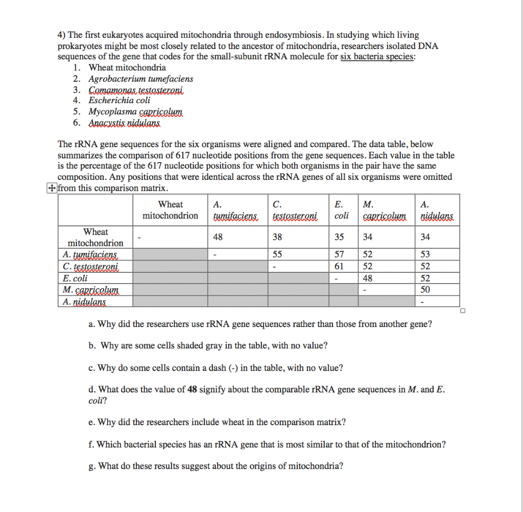 Solved 4) The first eukaryotes acquired mitochondria through | Chegg.com
