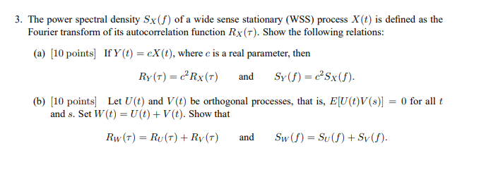 Solved 3. The power spectral density Sx(f) of a wide sense | Chegg.com