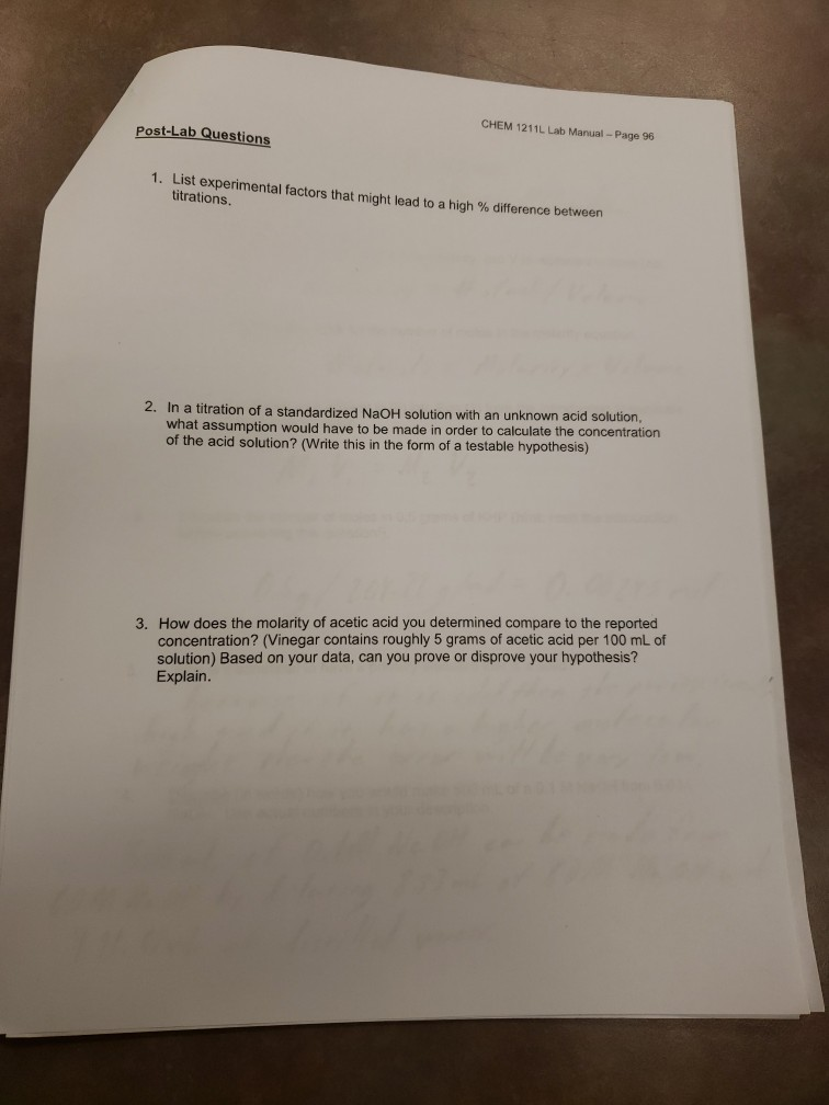 Solved CHEM 1211L Lab Manual Page 96 Lab stion 1. List