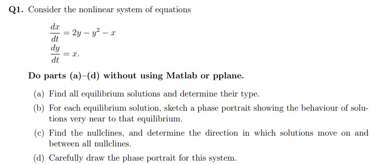 Solved Q1. Consider the nonlinear system of equations | Chegg.com