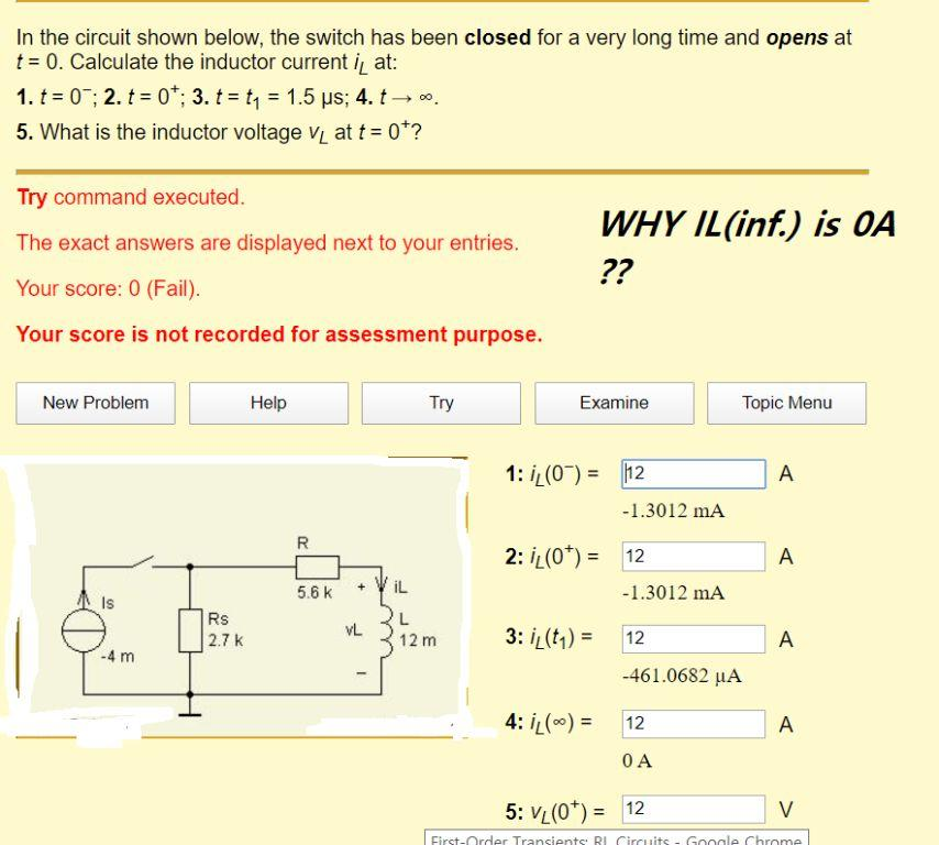 Solved In the circuit shown below, the switch has been | Chegg.com