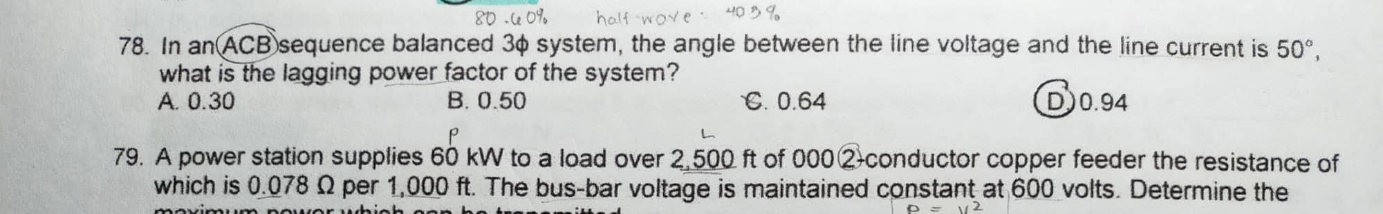 Solved 78. In an ACB sequence balanced 3ϕ system, the angle | Chegg.com