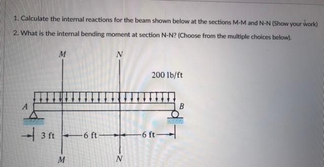 Solved 1. Calculate the internal reactions for the beam | Chegg.com