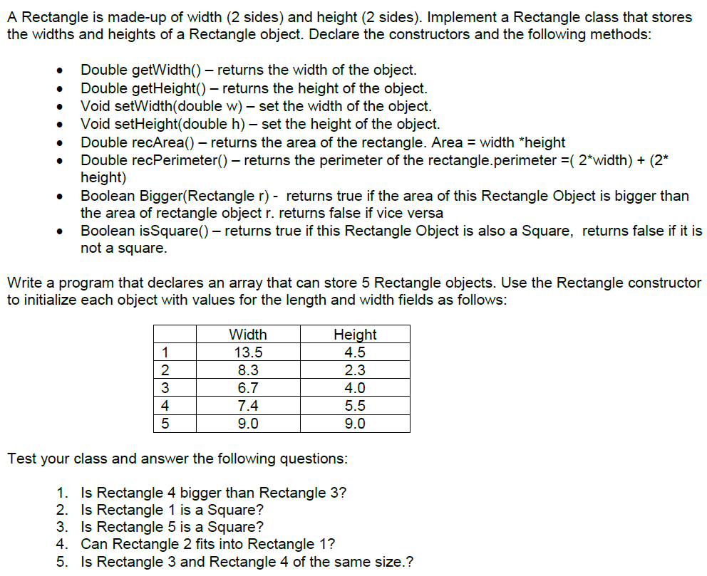 Solved A Rectangle is made up of width (2 sides) and height | Chegg.com