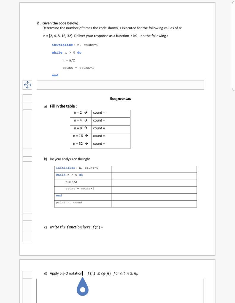 Solved 2. Given the code below): Determine the number of | Chegg.com