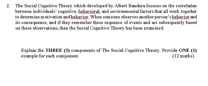 Solved 2. The Social Cognitive Theory which developed by | Chegg.com