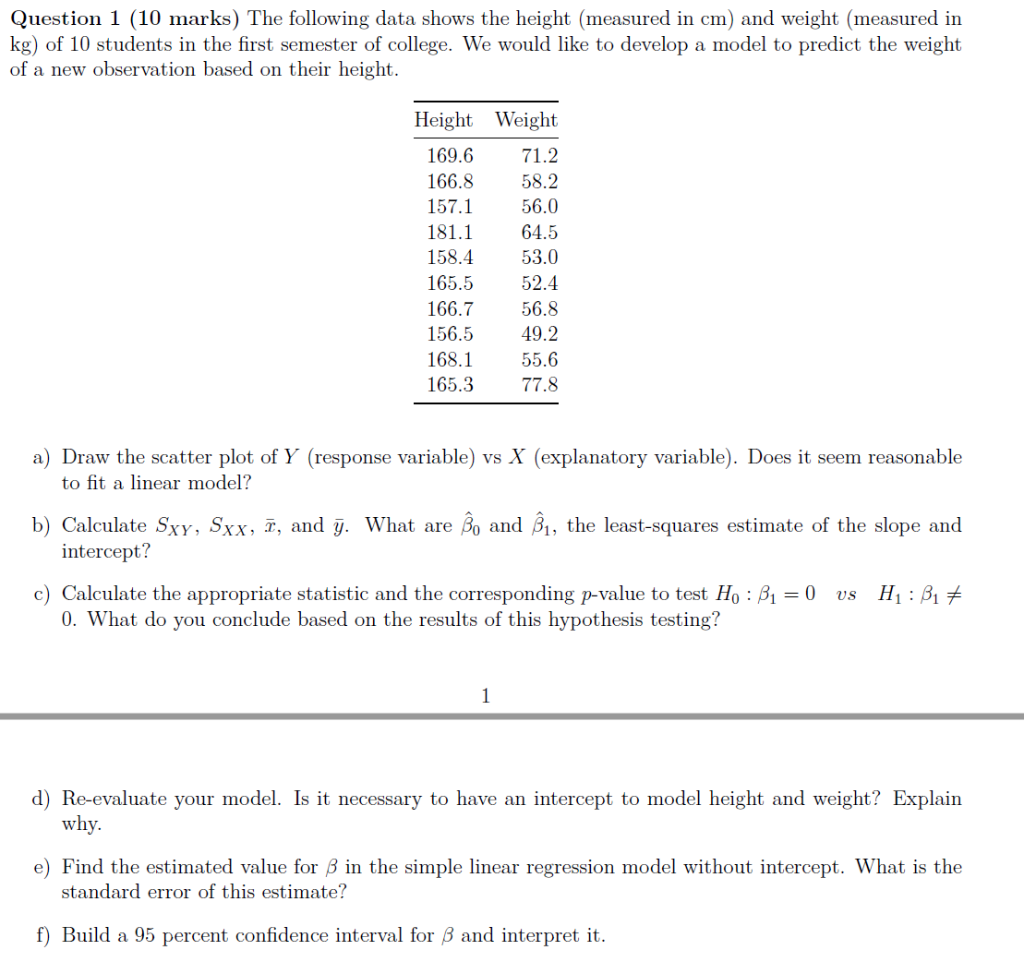 Solved Question 1 (10 marks) The following data shows the | Chegg.com