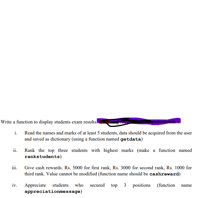 Solved Write a function to display students exam results. i. | Chegg.com