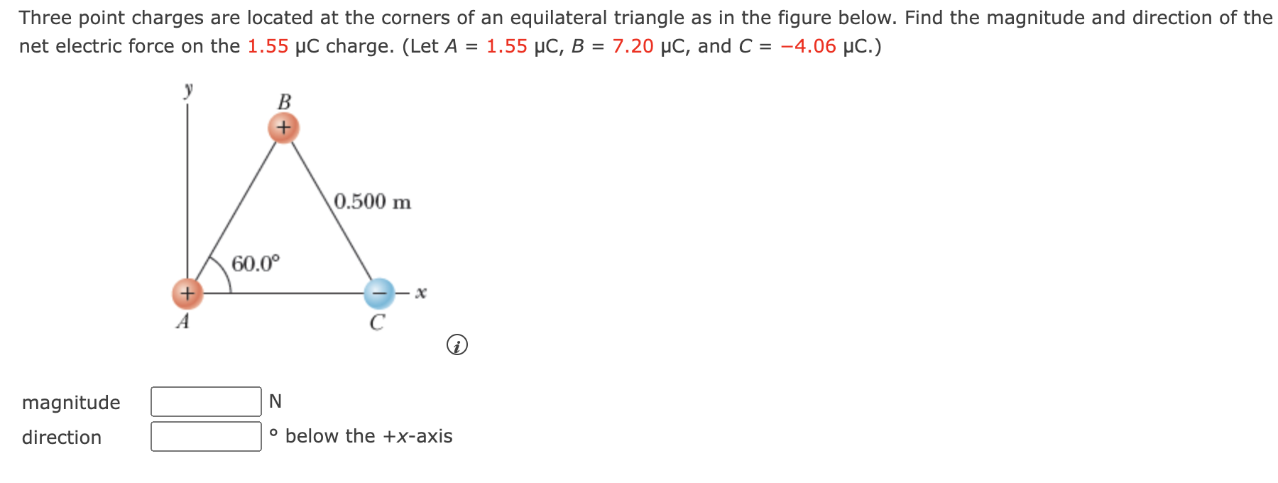 Solved Three point charges are located at the corners of an | Chegg.com