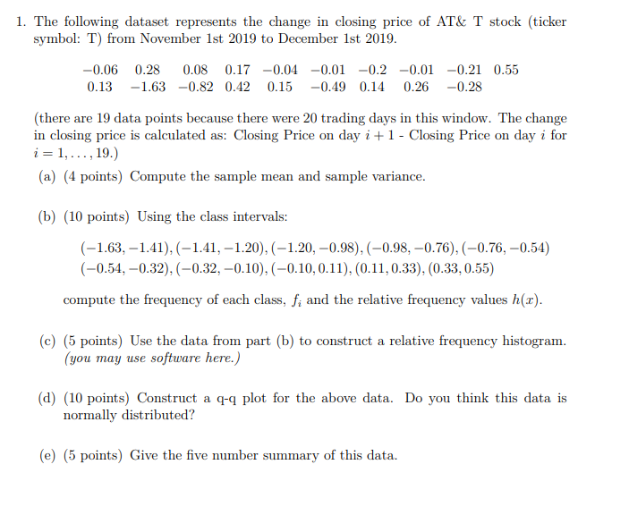 Solved 1 The Following Dataset Represents The Change In